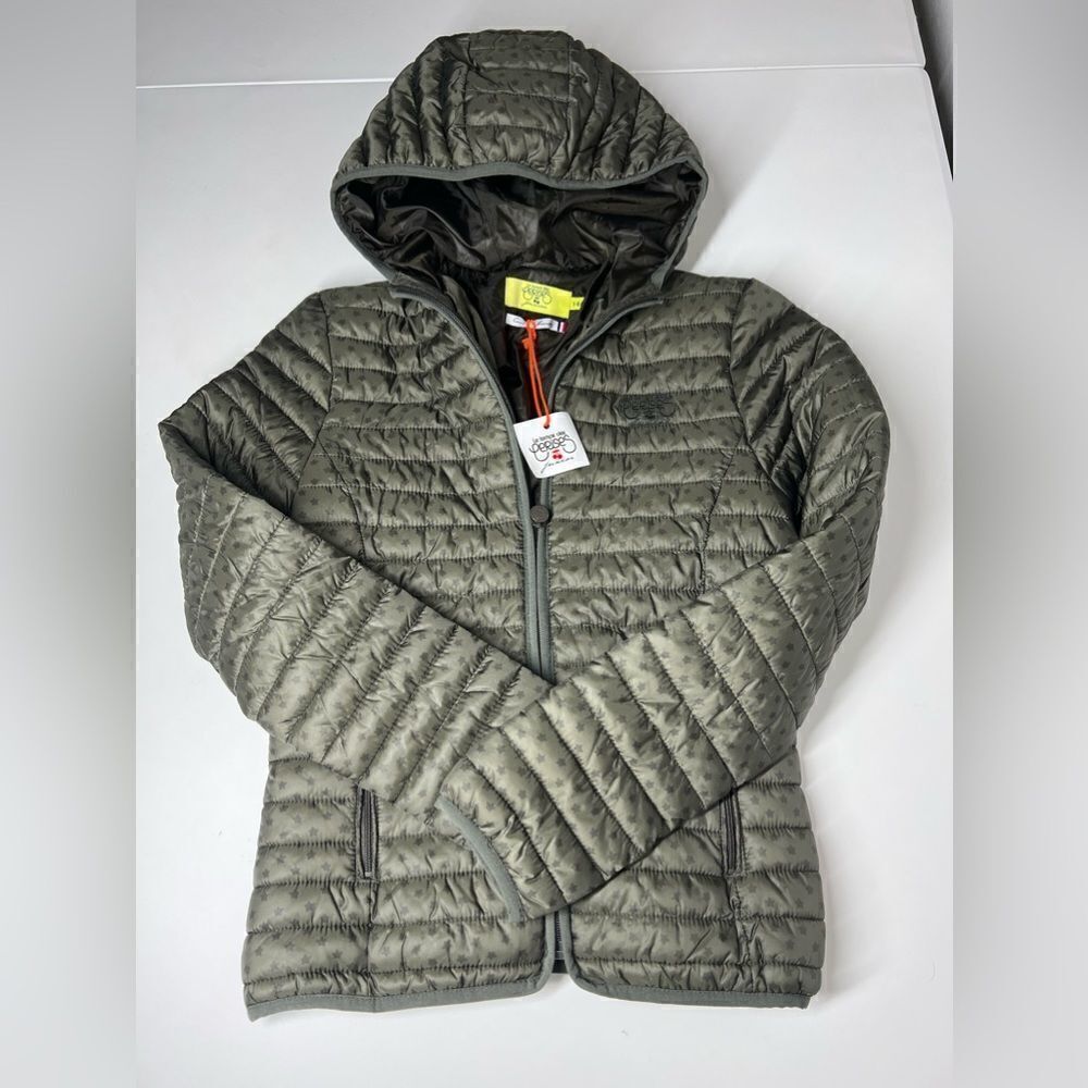 Cerises NWT Girls Jacket Pufffer Hooded Full Zip Size 14Y Green French Brand